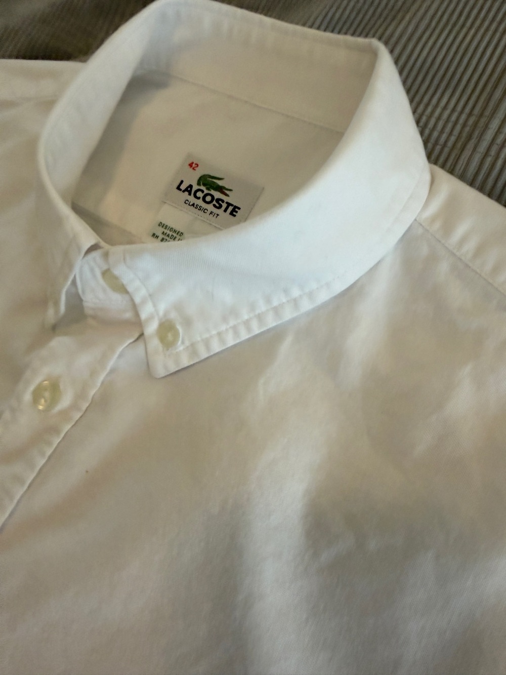 Lacoste Classic Fit Men’s 42 White Oxford Button-Down Shirt Crocodile Logo